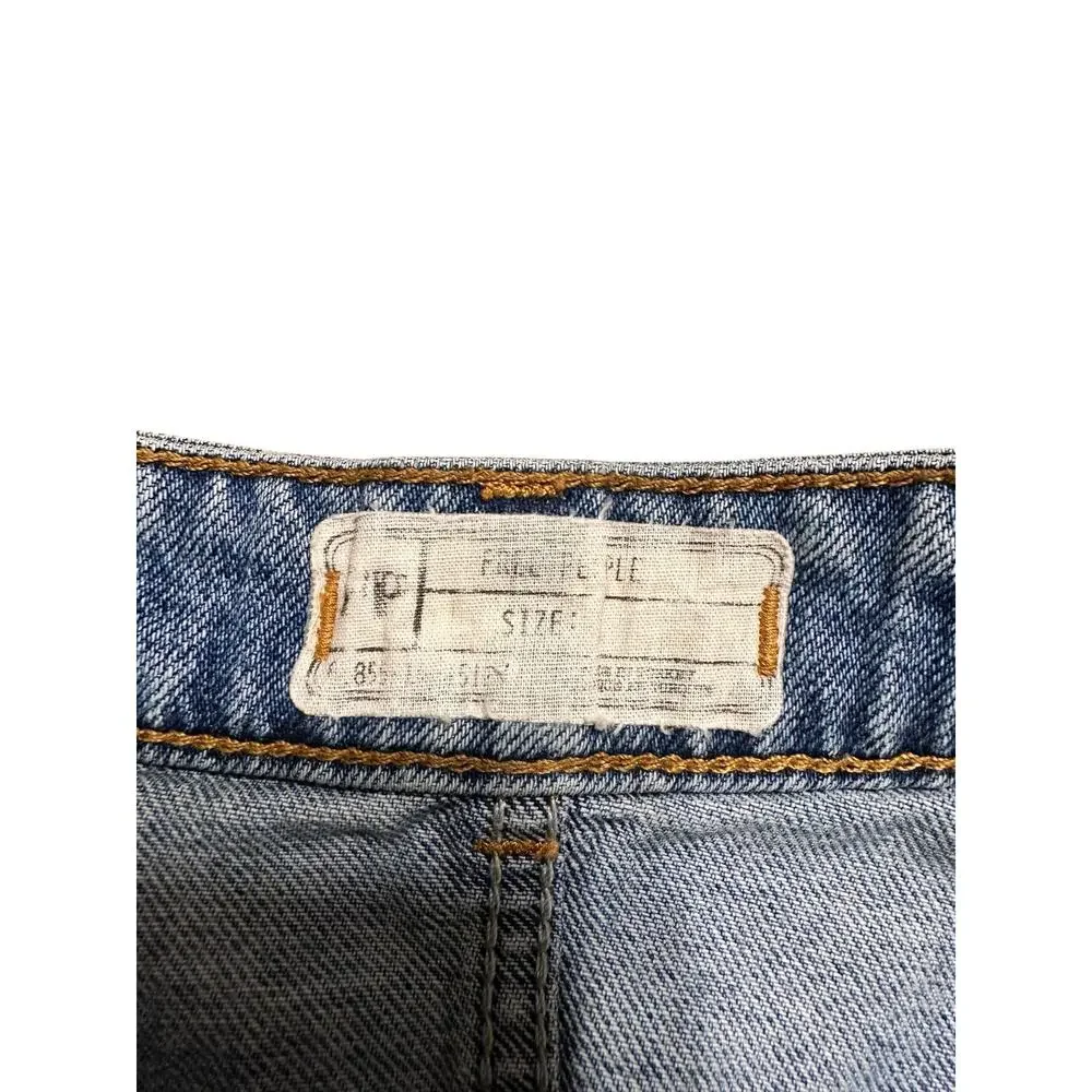 Free People Denim Mini Skirt Beaded Embellished Size 0 Raw Hem - Picture 6 of 9